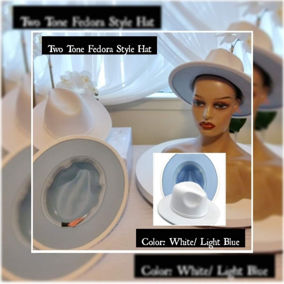 Two Tone Fedora Hat - White/Light Blue - Picture 2 of 2